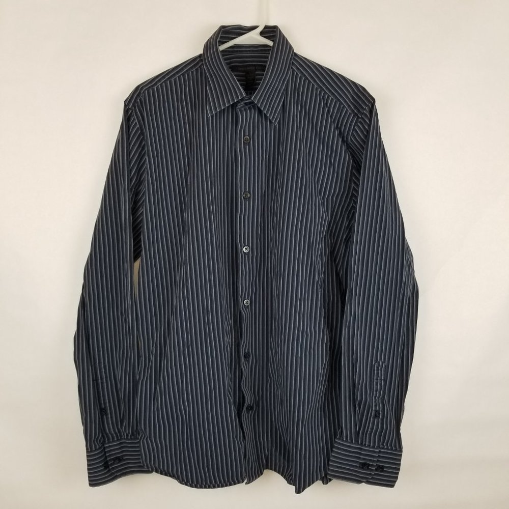 Express Design Studio Long Sleeve Shirt Size L (16-16 1/2) Blue/Gray